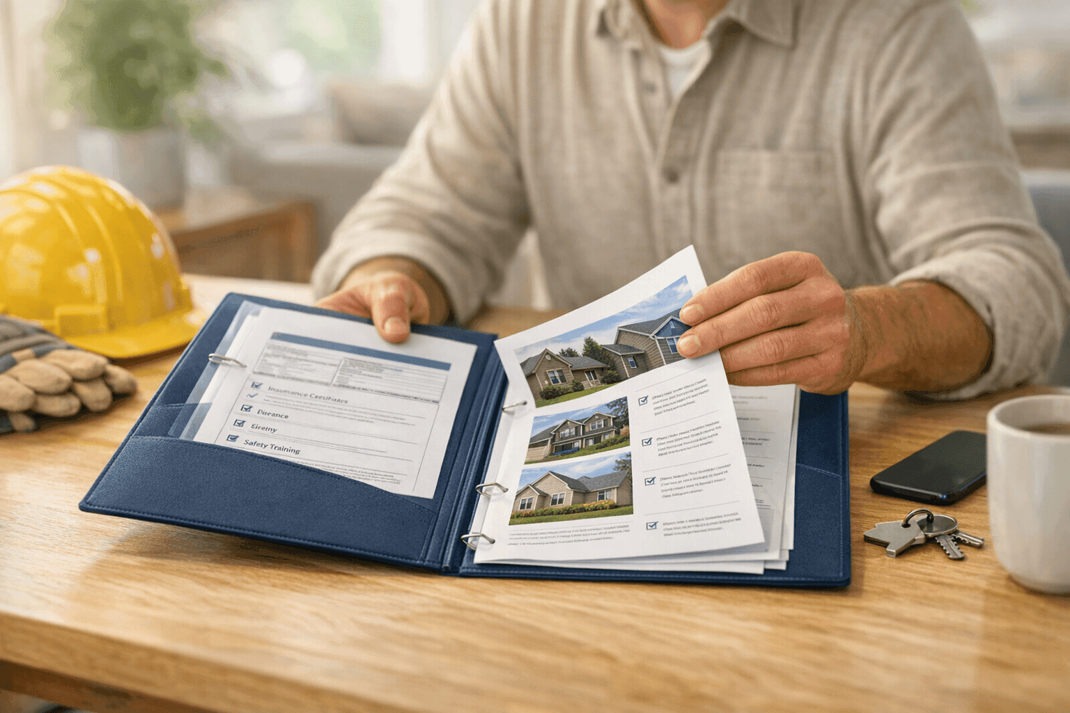 Homeowner reviewing contractor credentials and references for siding project